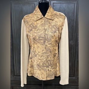 Tan cardigan sweater with faux leather animal imprint - size Medium